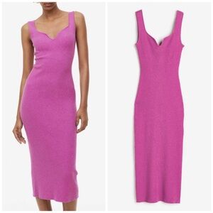 H&M Ribbed Knit Sweetheart Neckline Stretchy Bodycon Midi Summer Dress